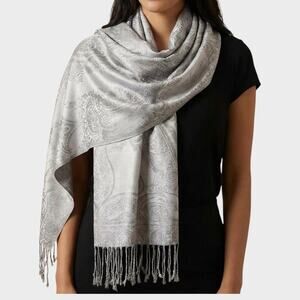 West Loop Polyester Womens Scarf Gray Floral with Fringe 27" x 74"